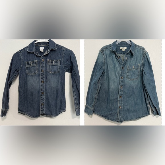 Denim Button-Up Shirts Blue Jean Long Sleeve Western Long Sleeve Shirt Size 6-7 - Picture 1 of 8